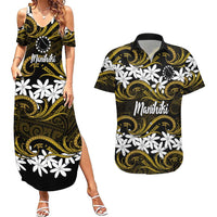 Personalised Cook Islands Manihiki Couples Matching Summer Maxi Dress and Hawaiian Shirt Tiare Maori Polynesian Waves Tattoo