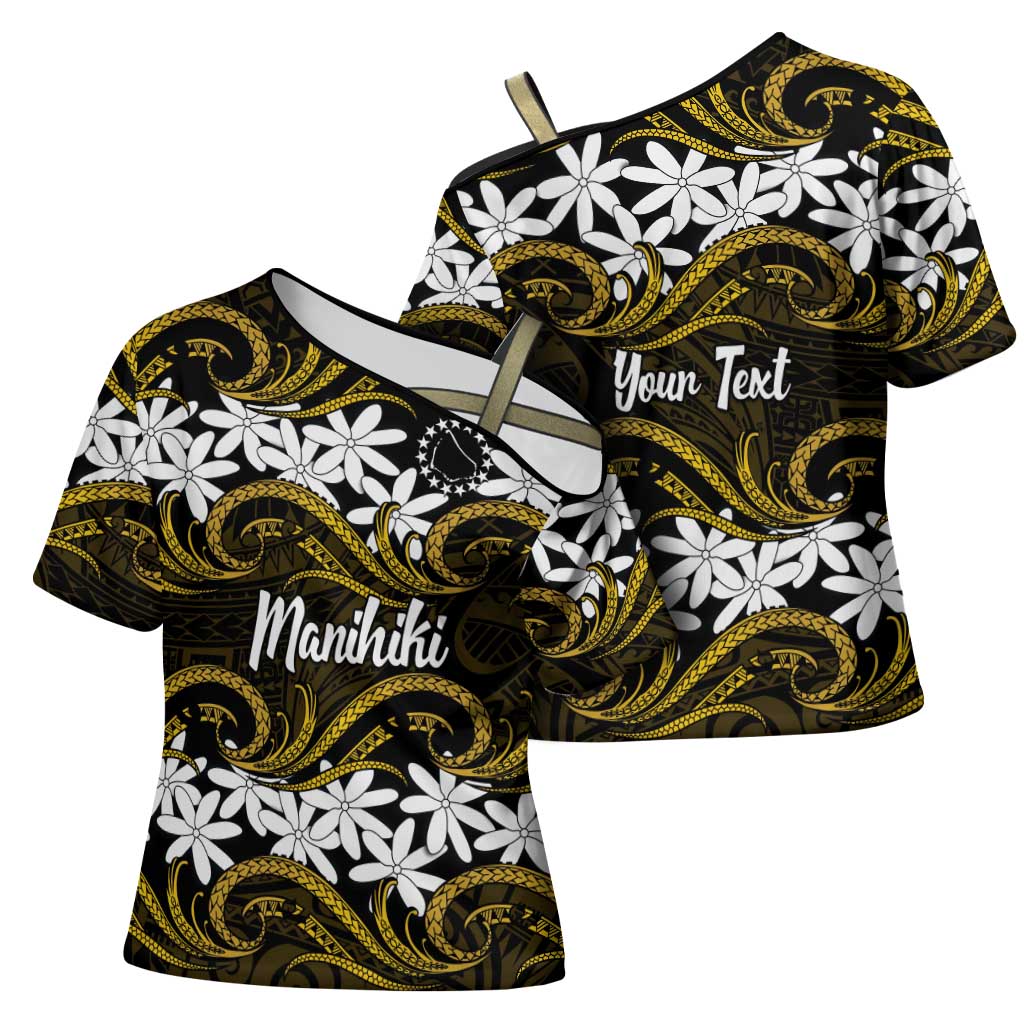 Personalised Cook Islands Manihiki Cross Shoulder Shirt Tiare Maori Polynesian Waves Tattoo