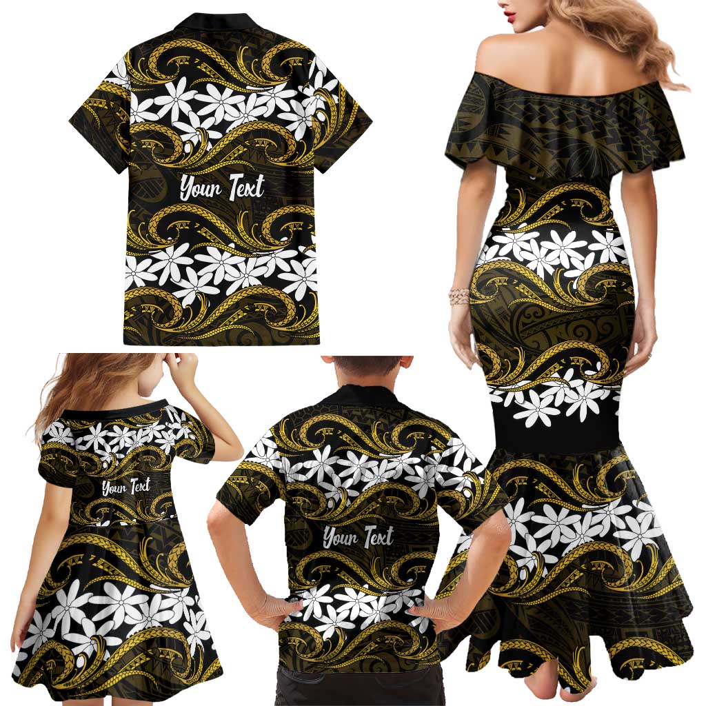 Personalised Cook Islands Manihiki Family Matching Mermaid Dress and Hawaiian Shirt Tiare Maori Polynesian Waves Tattoo