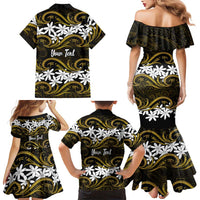 Personalised Cook Islands Manihiki Family Matching Mermaid Dress and Hawaiian Shirt Tiare Maori Polynesian Waves Tattoo