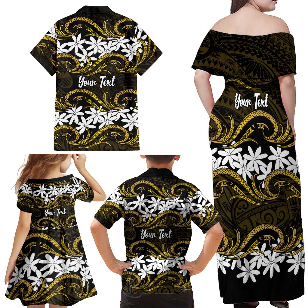Personalised Cook Islands Manihiki Family Matching Off Shoulder Maxi Dress and Hawaiian Shirt Tiare Maori Polynesian Waves Tattoo