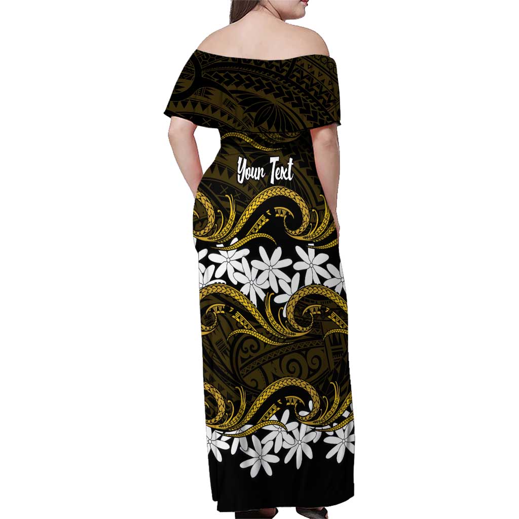 Personalised Cook Islands Manihiki Family Matching Off Shoulder Maxi Dress and Hawaiian Shirt Tiare Maori Polynesian Waves Tattoo