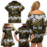 Personalised Cook Islands Manihiki Family Matching Off Shoulder Short Dress and Hawaiian Shirt Tiare Maori Polynesian Waves Tattoo