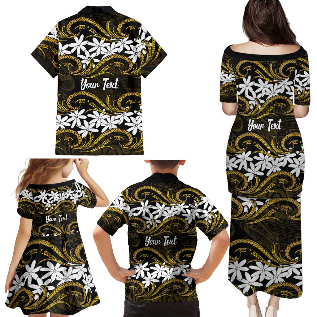 Personalised Cook Islands Manihiki Family Matching Puletasi and Hawaiian Shirt Tiare Maori Polynesian Waves Tattoo