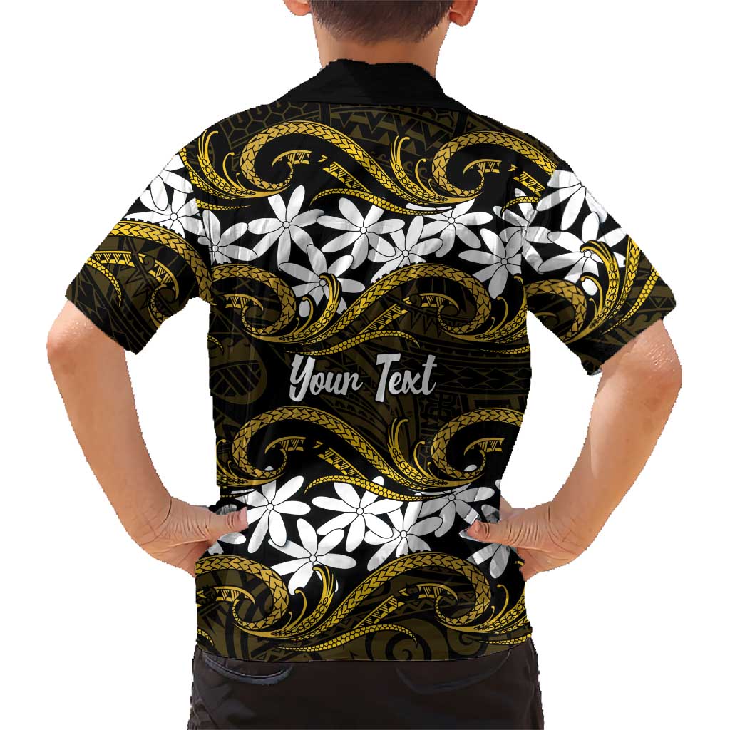 Personalised Cook Islands Manihiki Family Matching Short Sleeve Bodycon Dress and Hawaiian Shirt Tiare Maori Polynesian Waves Tattoo LT14 - Polynesian Pride