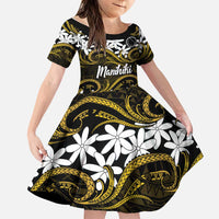 Personalised Cook Islands Manihiki Family Matching Short Sleeve Bodycon Dress and Hawaiian Shirt Tiare Maori Polynesian Waves Tattoo LT14 Daughter's Dress Gold - Polynesian Pride