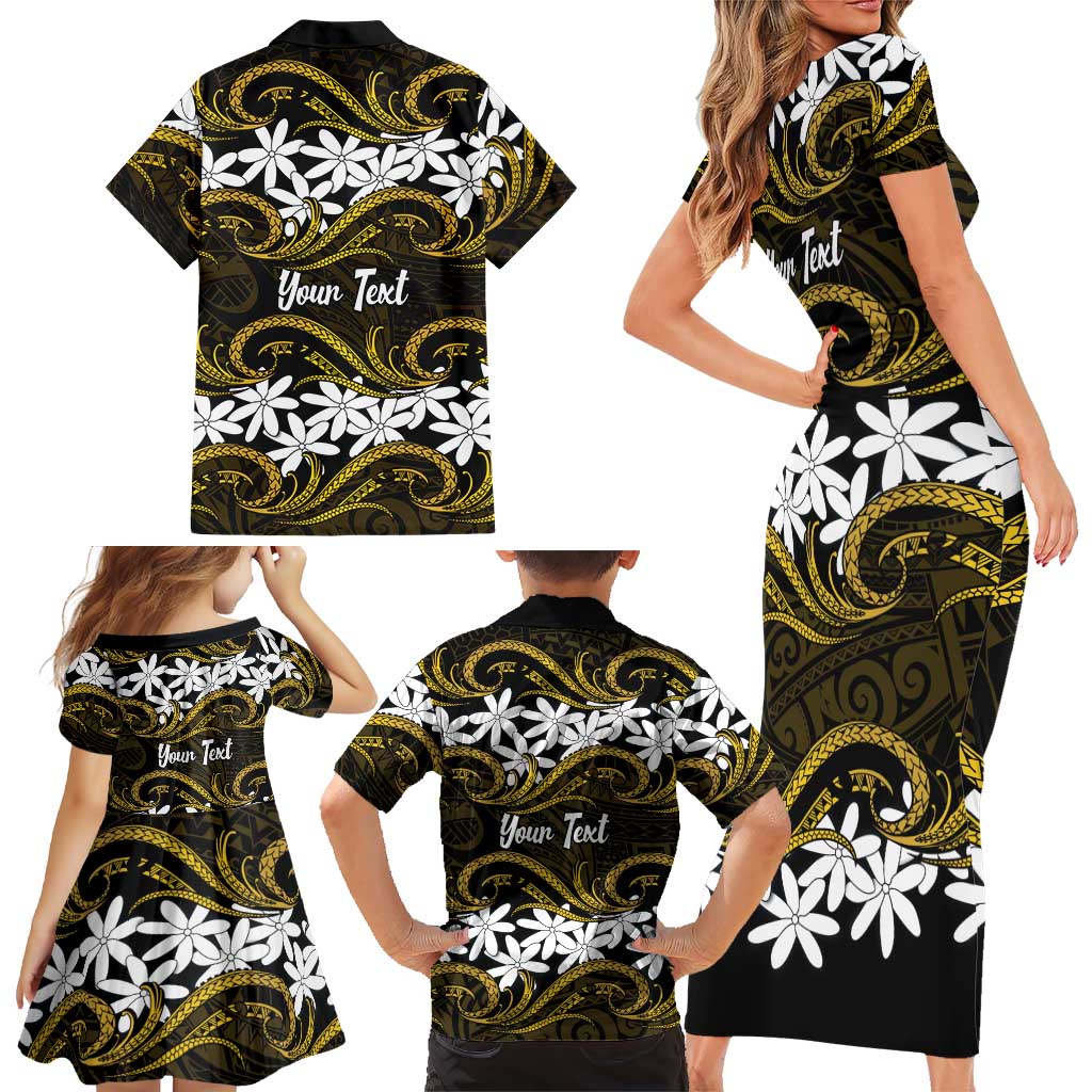 Personalised Cook Islands Manihiki Family Matching Short Sleeve Bodycon Dress and Hawaiian Shirt Tiare Maori Polynesian Waves Tattoo LT14 - Polynesian Pride