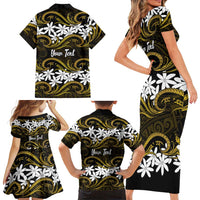 Personalised Cook Islands Manihiki Family Matching Short Sleeve Bodycon Dress and Hawaiian Shirt Tiare Maori Polynesian Waves Tattoo LT14 - Polynesian Pride