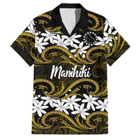 Personalised Cook Islands Manihiki Family Matching Short Sleeve Bodycon Dress and Hawaiian Shirt Tiare Maori Polynesian Waves Tattoo LT14 Dad's Shirt - Short Sleeve Gold - Polynesian Pride