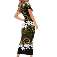 Personalised Cook Islands Manihiki Family Matching Short Sleeve Bodycon Dress and Hawaiian Shirt Tiare Maori Polynesian Waves Tattoo LT14 - Polynesian Pride