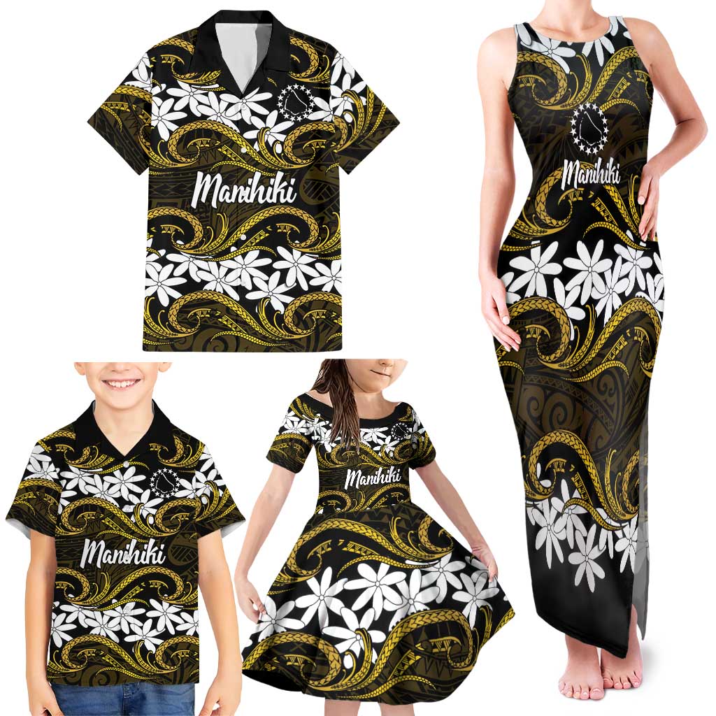 Personalised Cook Islands Manihiki Family Matching Tank Maxi Dress and Hawaiian Shirt Tiare Maori Polynesian Waves Tattoo