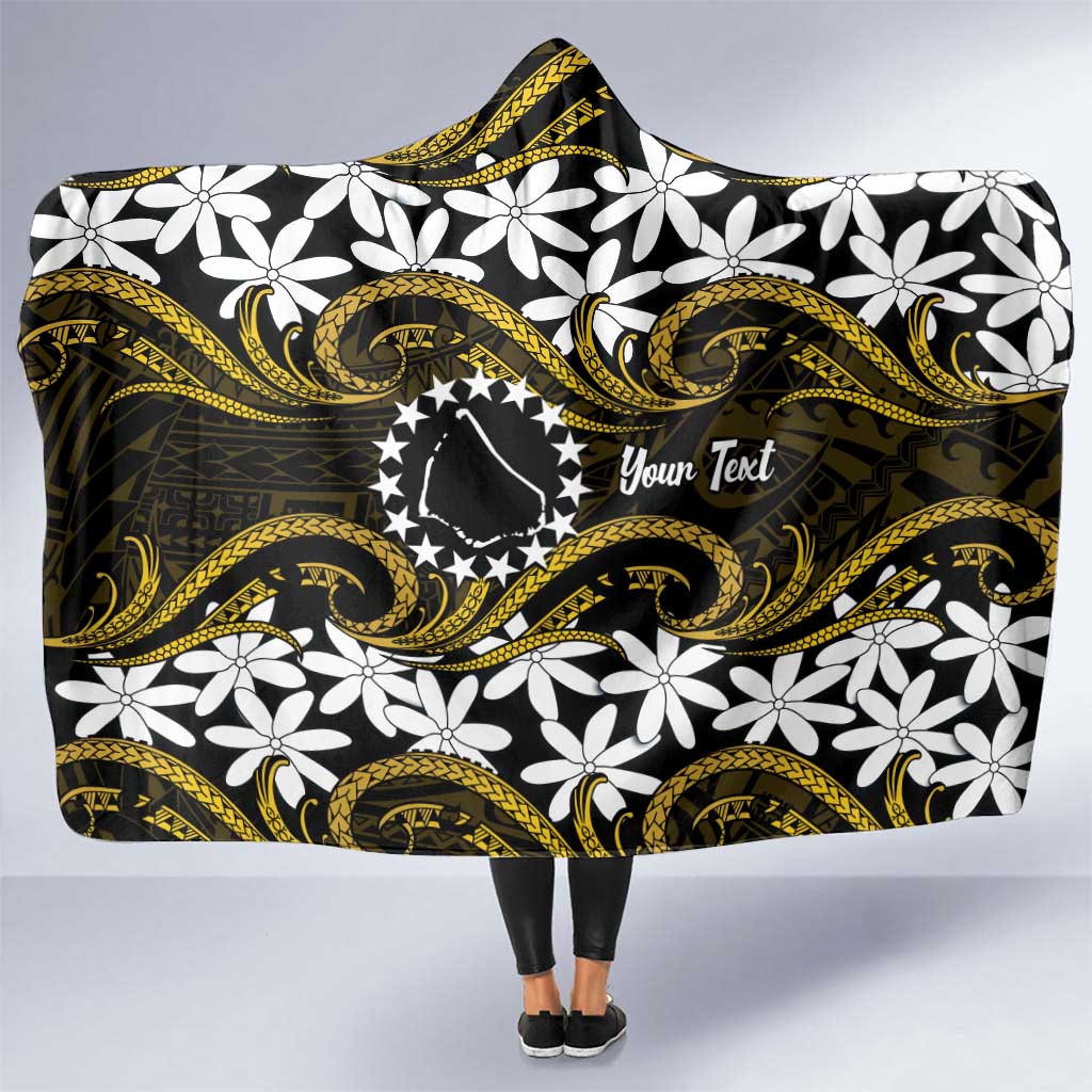 Personalised Cook Islands Manihiki Hooded Blanket Tiare Maori Polynesian Waves Tattoo