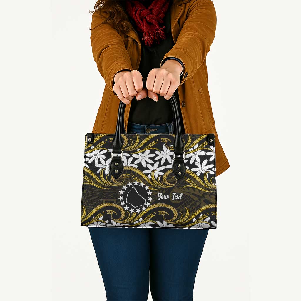 Personalised Cook Islands Manihiki Leather Bag Tiare Maori Polynesian Waves Tattoo