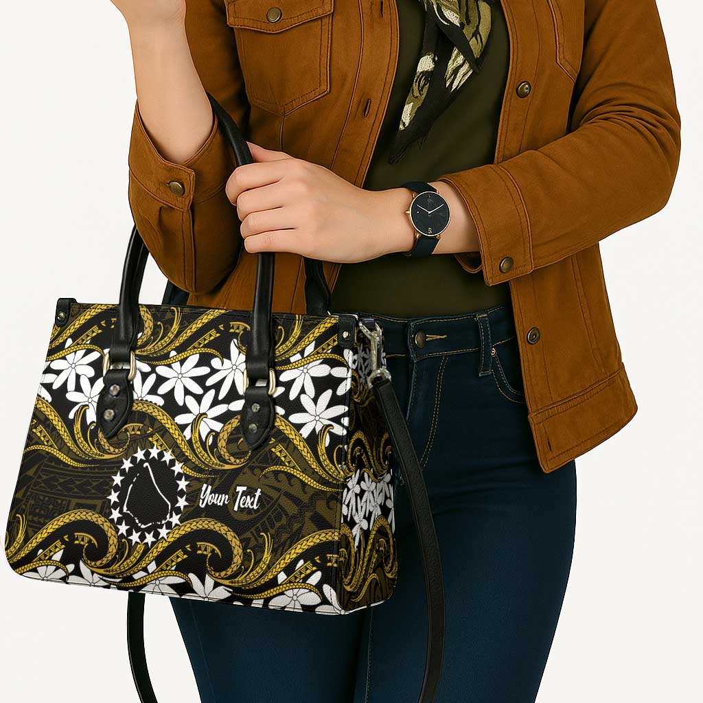 Personalised Cook Islands Manihiki Leather Bag Tiare Maori Polynesian Waves Tattoo