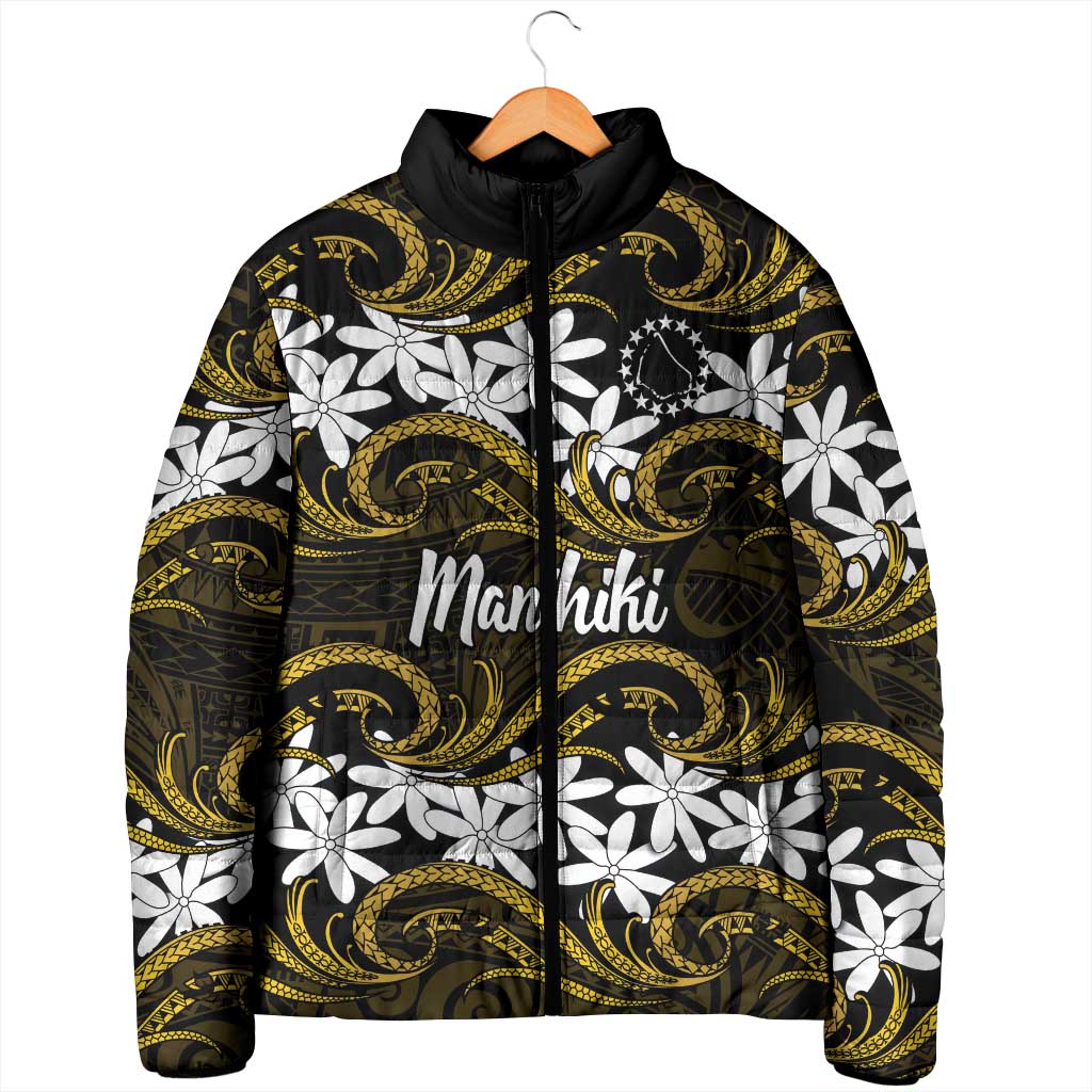 Personalised Cook Islands Manihiki Padded Jacket Tiare Maori Polynesian Waves Tattoo