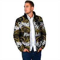 Personalised Cook Islands Manihiki Padded Jacket Tiare Maori Polynesian Waves Tattoo