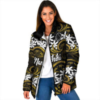 Personalised Cook Islands Manihiki Padded Jacket Tiare Maori Polynesian Waves Tattoo