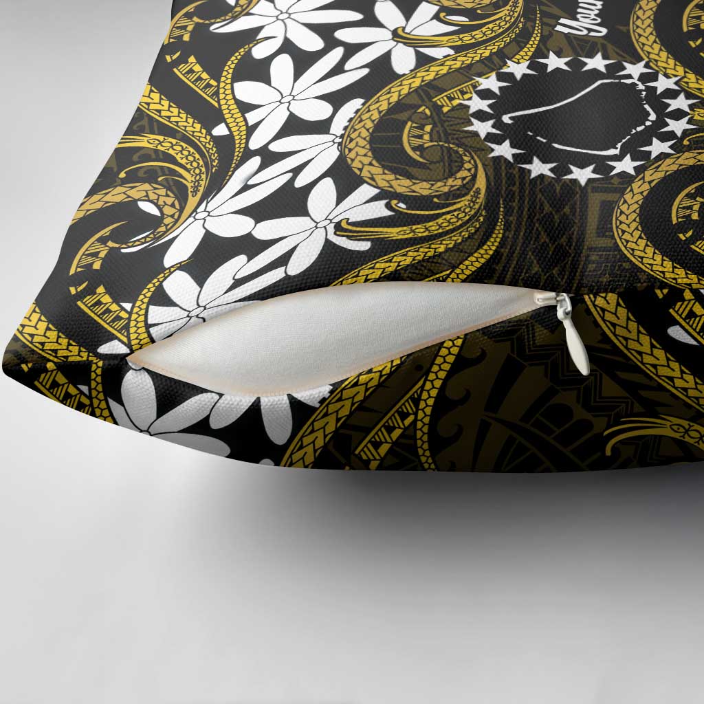 Personalised Cook Islands Manihiki Pillow Cover Tiare Maori Polynesian Waves Tattoo