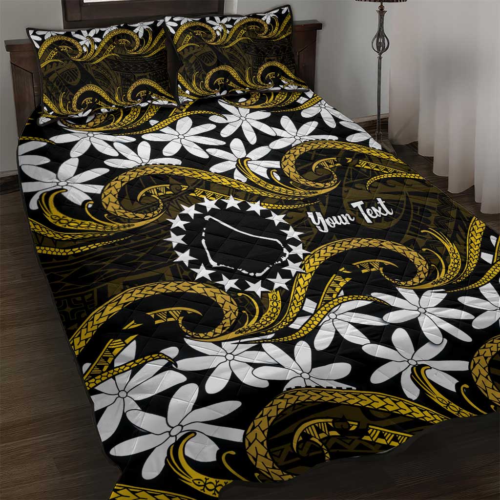 Personalised Cook Islands Manihiki Quilt Bed Set Tiare Maori Polynesian Waves Tattoo LT14 Gold - Polynesian Pride
