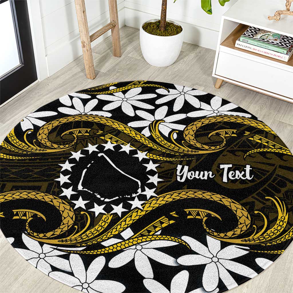 Personalised Cook Islands Manihiki Round Carpet Tiare Maori Polynesian Waves Tattoo