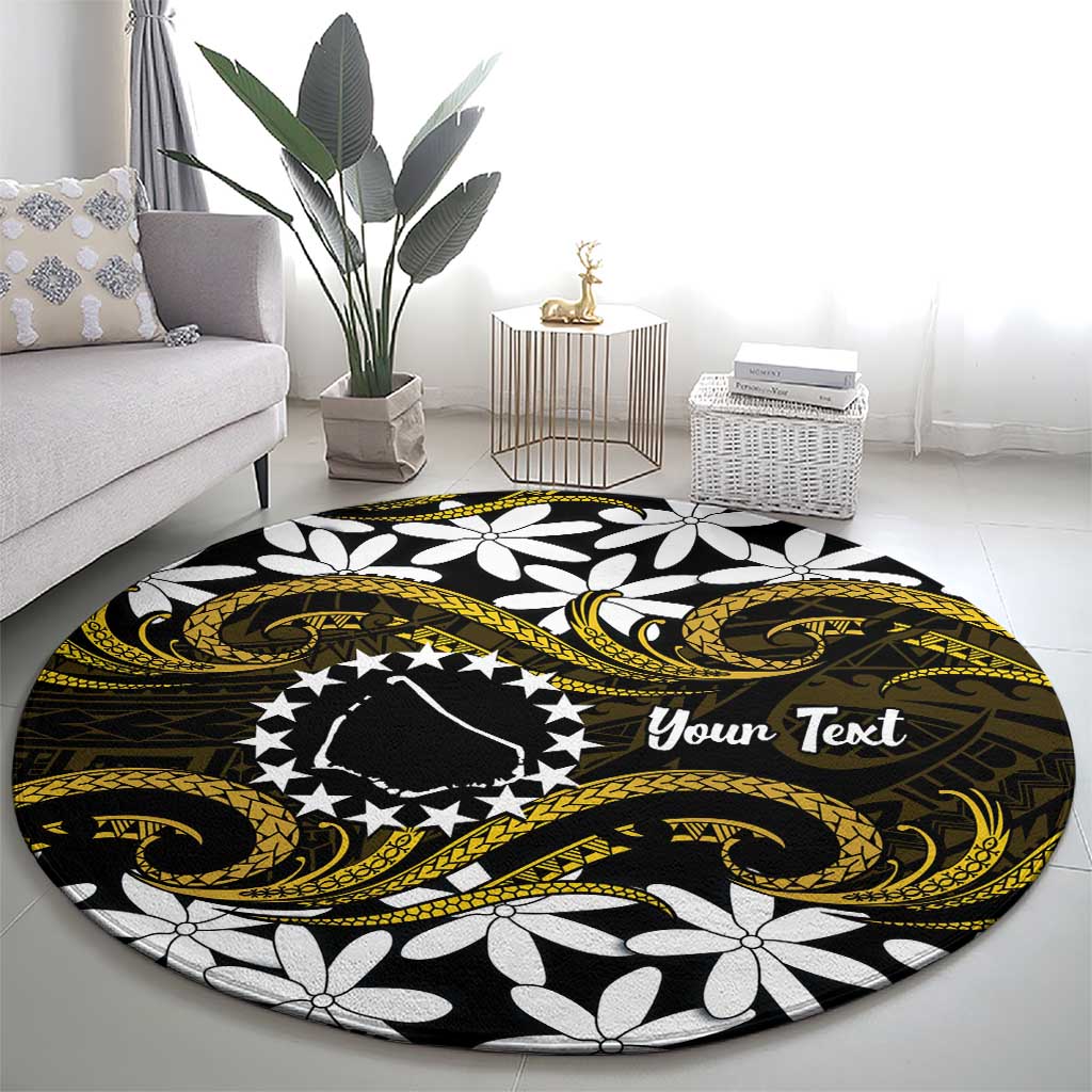 Personalised Cook Islands Manihiki Round Carpet Tiare Maori Polynesian Waves Tattoo