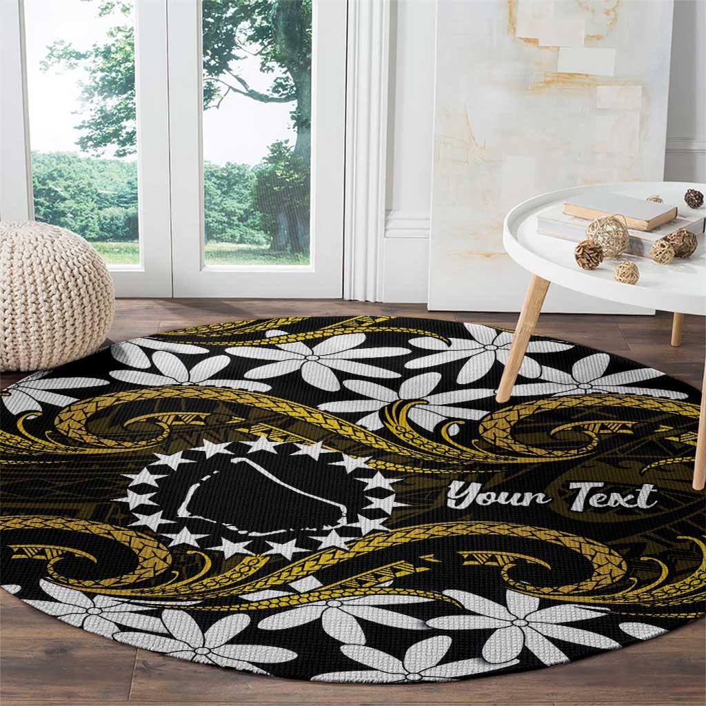 Personalised Cook Islands Manihiki Round Carpet Tiare Maori Polynesian Waves Tattoo