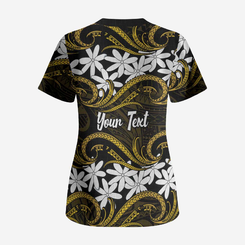 Personalised Cook Islands Manihiki Scrub Top Tiare Maori Polynesian Waves Tattoo