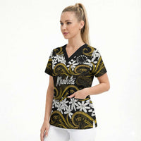Personalised Cook Islands Manihiki Scrub Top Tiare Maori Polynesian Waves Tattoo