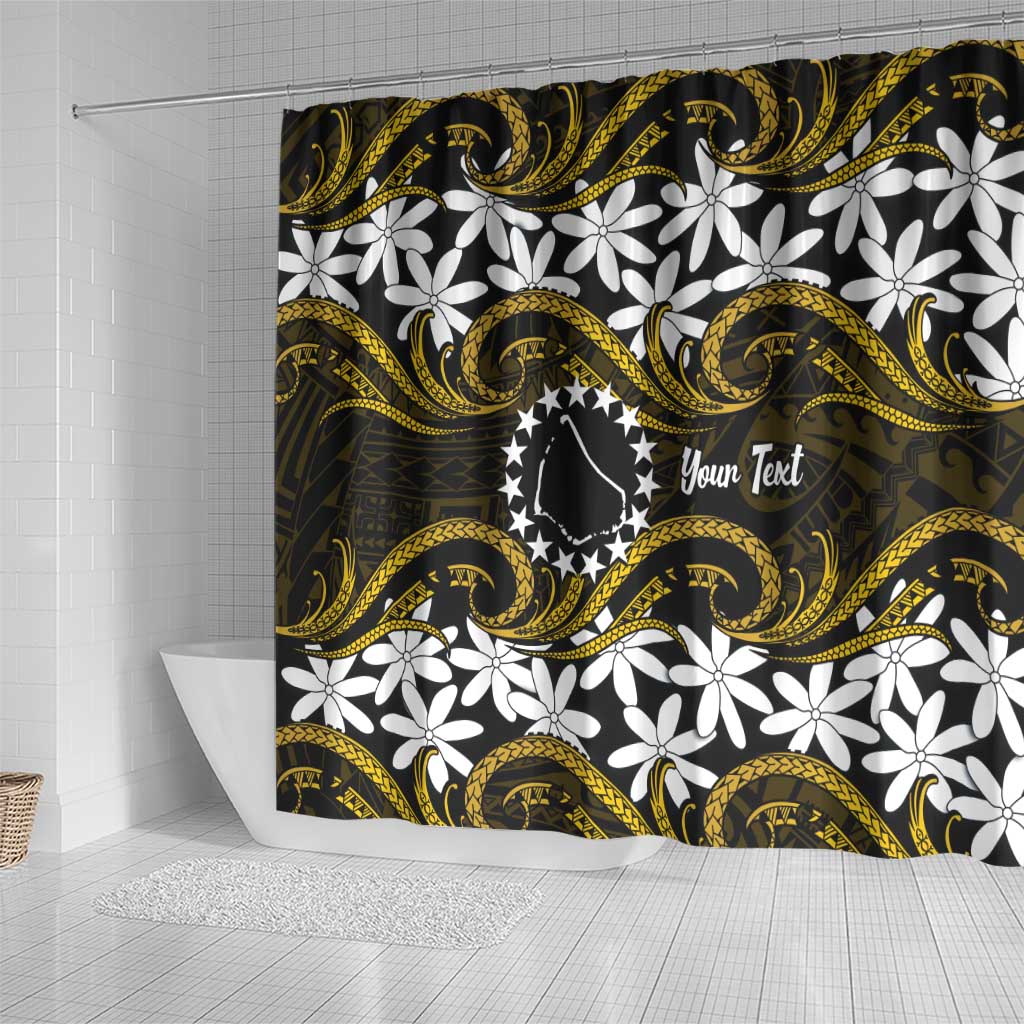 Personalised Cook Islands Manihiki Shower Curtain Tiare Maori Polynesian Waves Tattoo