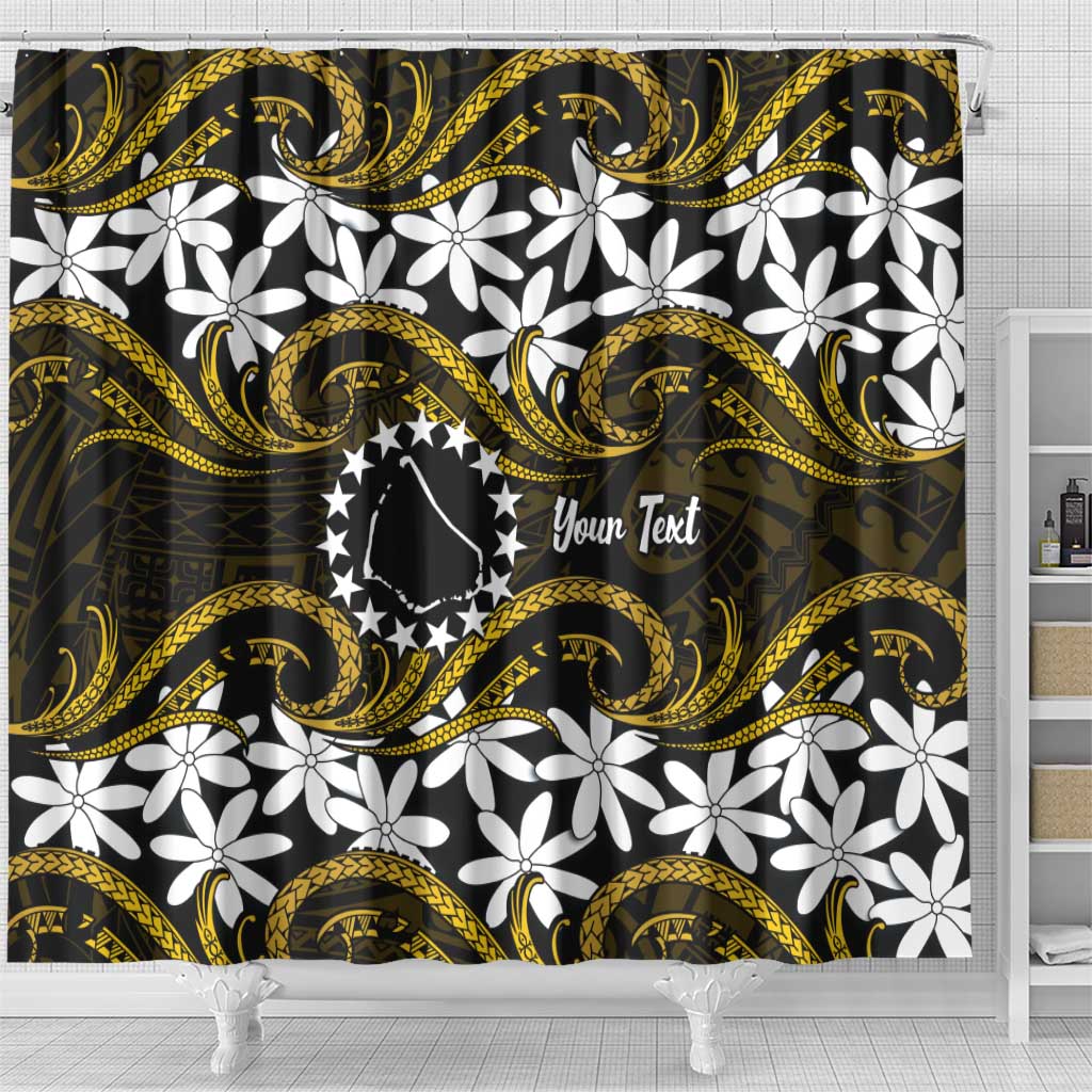Personalised Cook Islands Manihiki Shower Curtain Tiare Maori Polynesian Waves Tattoo