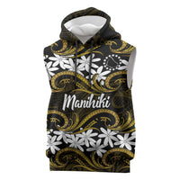Personalised Cook Islands Manihiki Sleeveless Hoodie Tiare Maori Polynesian Waves Tattoo LT14 Gold - Polynesian Pride