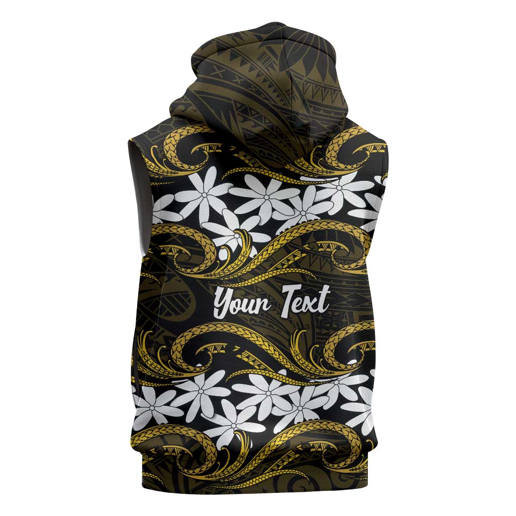 Personalised Cook Islands Manihiki Sleeveless Hoodie Tiare Maori Polynesian Waves Tattoo LT14 - Polynesian Pride