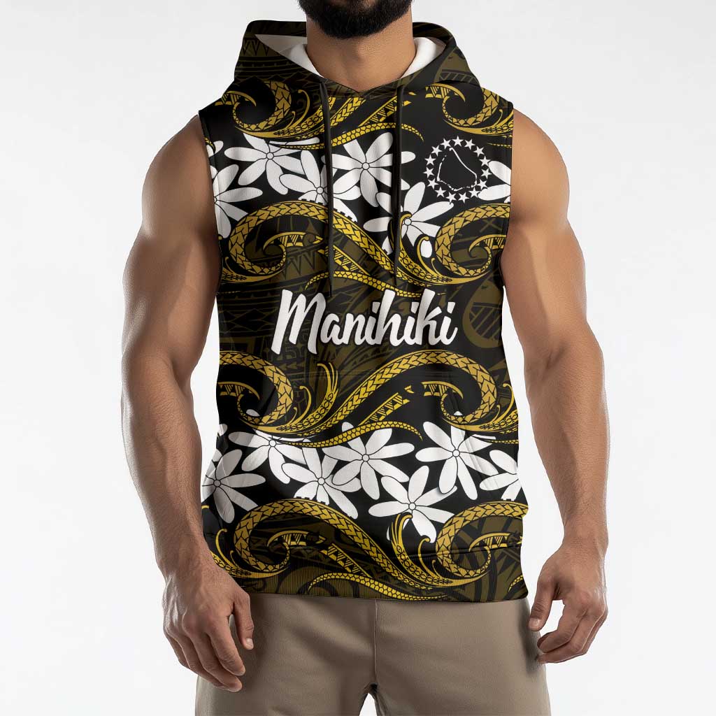 Personalised Cook Islands Manihiki Sleeveless Hoodie Tiare Maori Polynesian Waves Tattoo LT14 - Polynesian Pride
