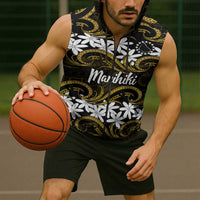 Personalised Cook Islands Manihiki Sleeveless Zip Hoodie Tiare Maori Polynesian Waves Tattoo