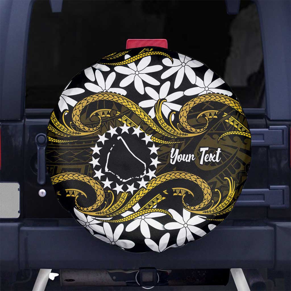 Personalised Cook Islands Manihiki Spare Tire Cover Tiare Maori Polynesian Waves Tattoo