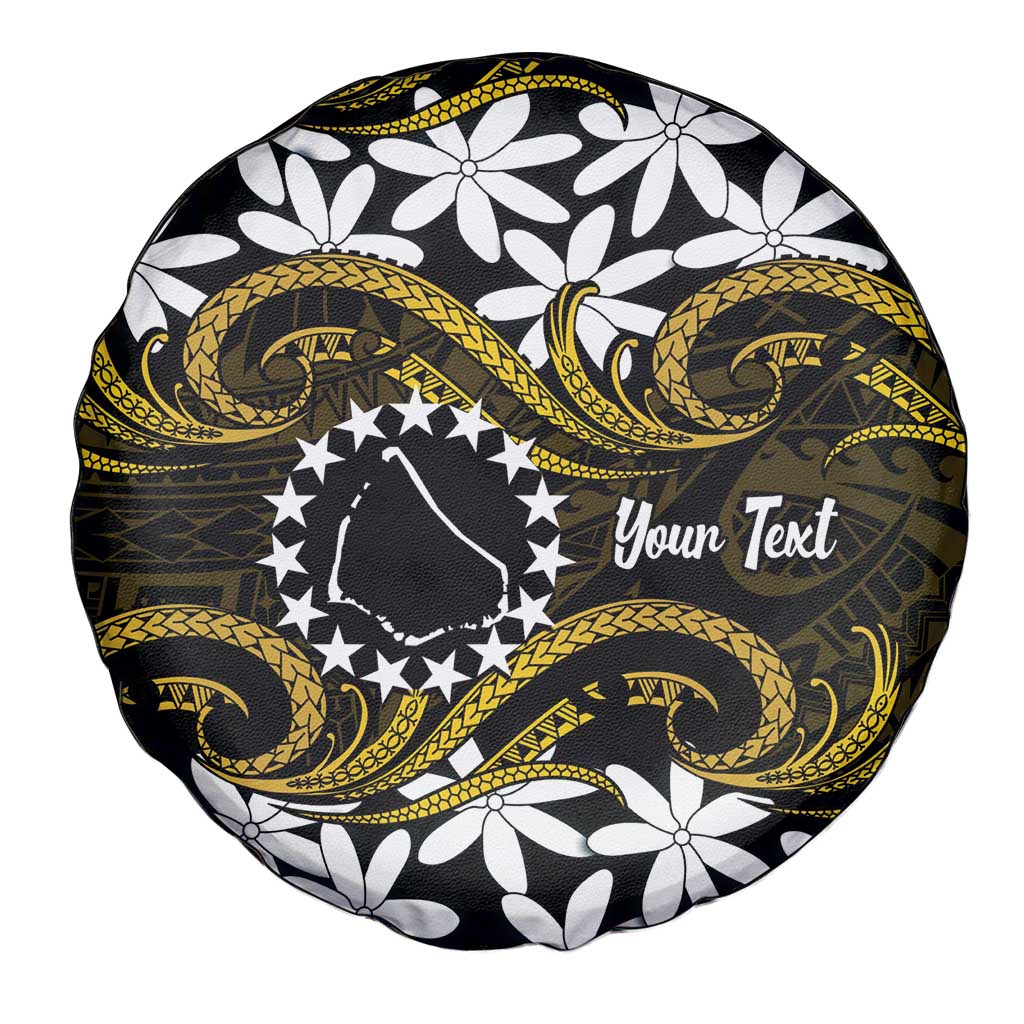 Personalised Cook Islands Manihiki Spare Tire Cover Tiare Maori Polynesian Waves Tattoo