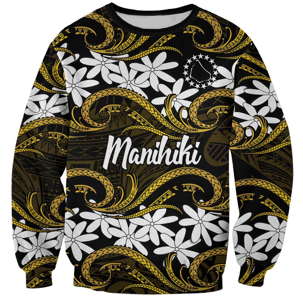 Personalised Cook Islands Manihiki Sweatshirt Tiare Maori Polynesian Waves Tattoo