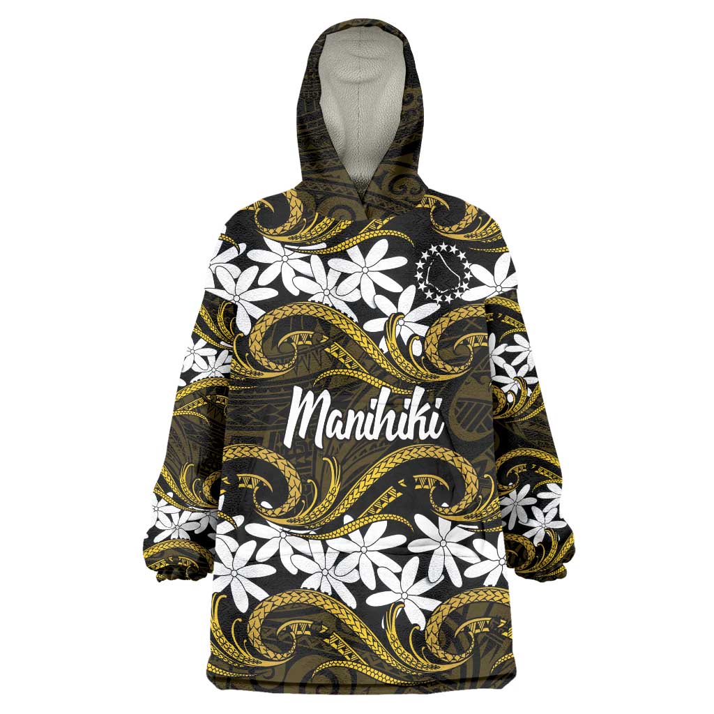 Personalised Cook Islands Manihiki Wearable Blanket Hoodie Tiare Maori Polynesian Waves Tattoo