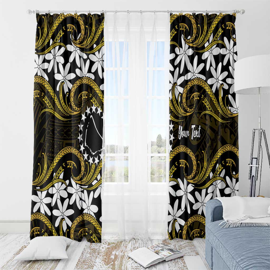 Personalised Cook Islands Manihiki Window Curtain Tiare Maori Polynesian Waves Tattoo