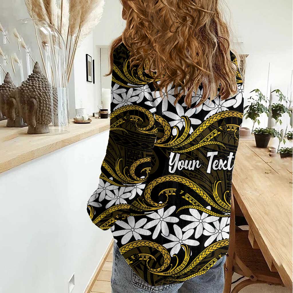 Personalised Cook Islands Manihiki Women Casual Shirt Tiare Maori Polynesian Waves Tattoo