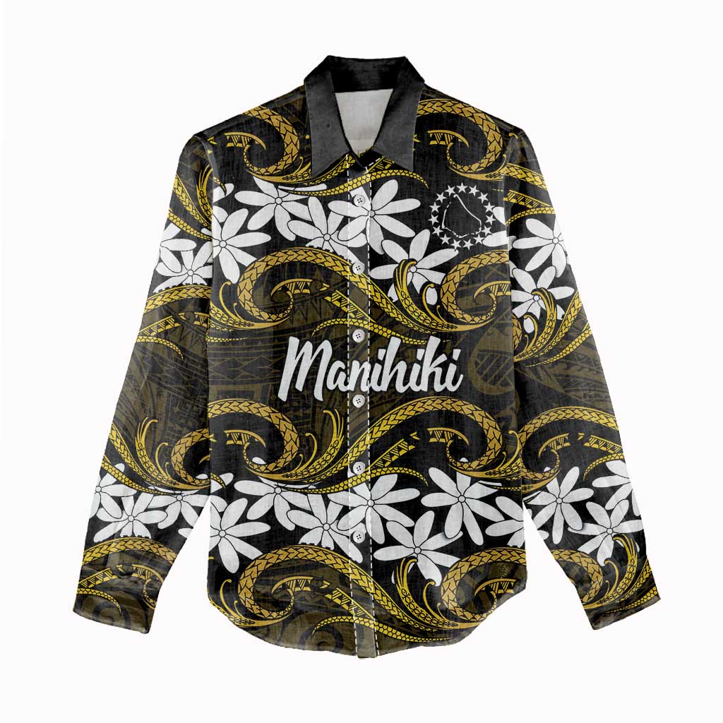 Personalised Cook Islands Manihiki Women Casual Shirt Tiare Maori Polynesian Waves Tattoo