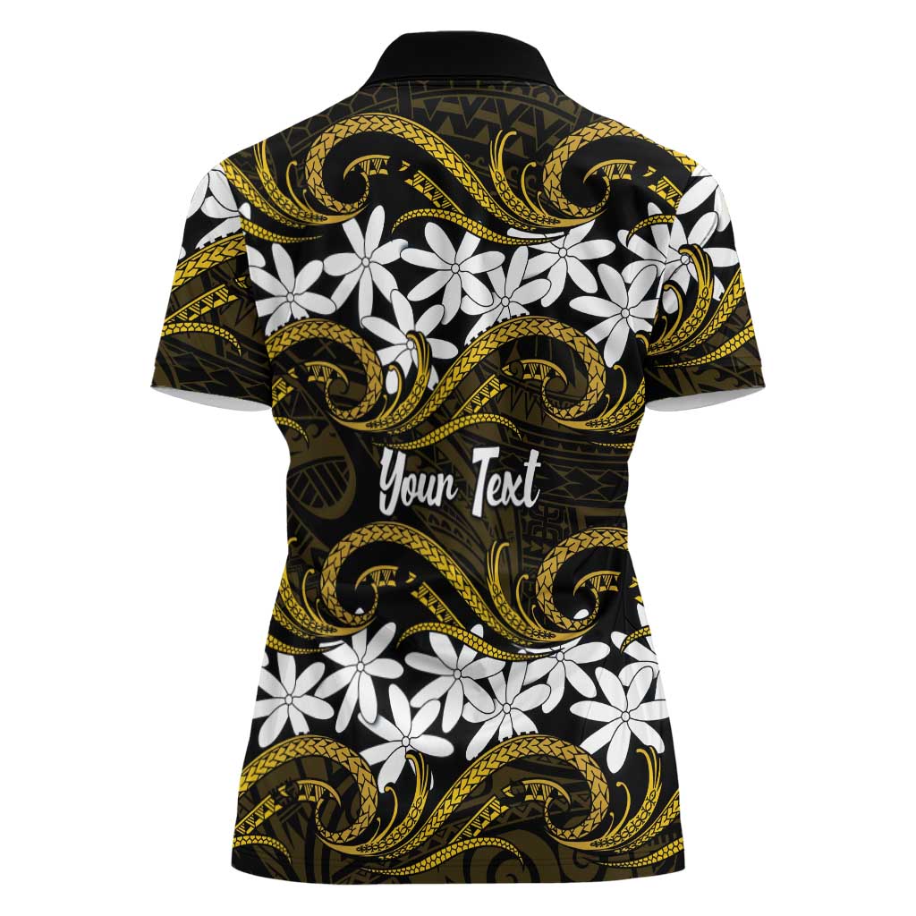 Personalised Cook Islands Manihiki Women Polo Shirt Tiare Maori Polynesian Waves Tattoo