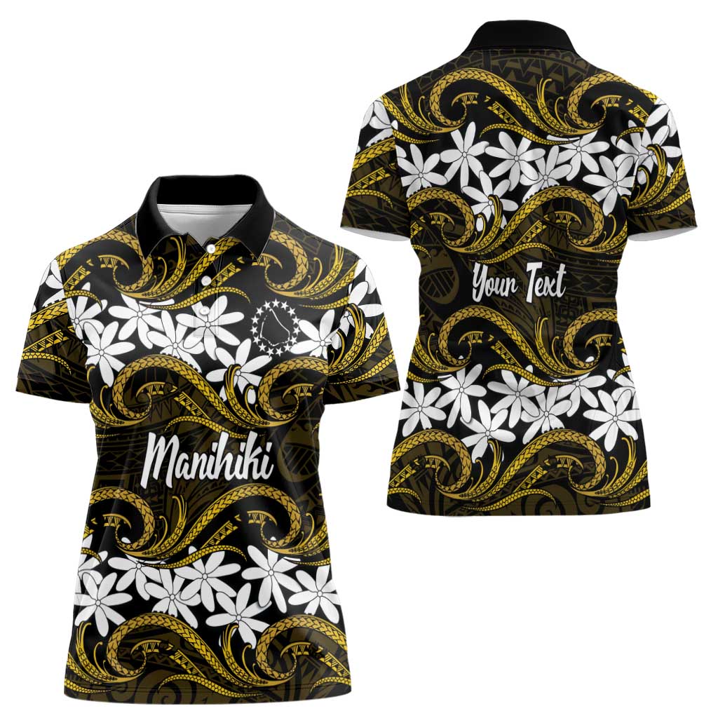 Personalised Cook Islands Manihiki Women Polo Shirt Tiare Maori Polynesian Waves Tattoo