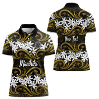 Personalised Cook Islands Manihiki Women Polo Shirt Tiare Maori Polynesian Waves Tattoo