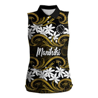 Personalised Cook Islands Manihiki Women Sleeveless Polo Shirt Tiare Maori Polynesian Waves Tattoo
