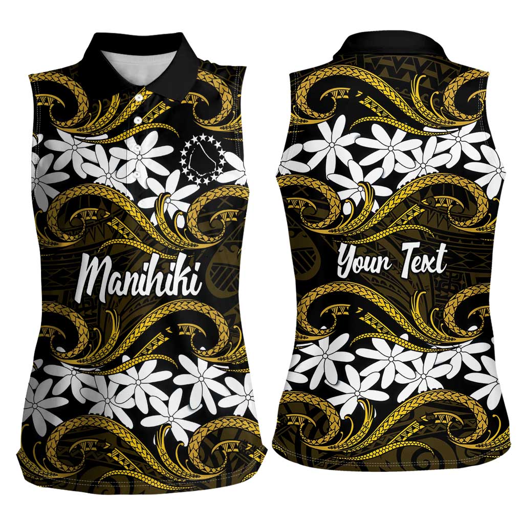 Personalised Cook Islands Manihiki Women Sleeveless Polo Shirt Tiare Maori Polynesian Waves Tattoo
