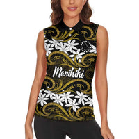 Personalised Cook Islands Manihiki Women Sleeveless Polo Shirt Tiare Maori Polynesian Waves Tattoo