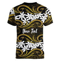 Personalised Cook Islands Manihiki Women V-Neck T-Shirt Tiare Maori Polynesian Waves Tattoo