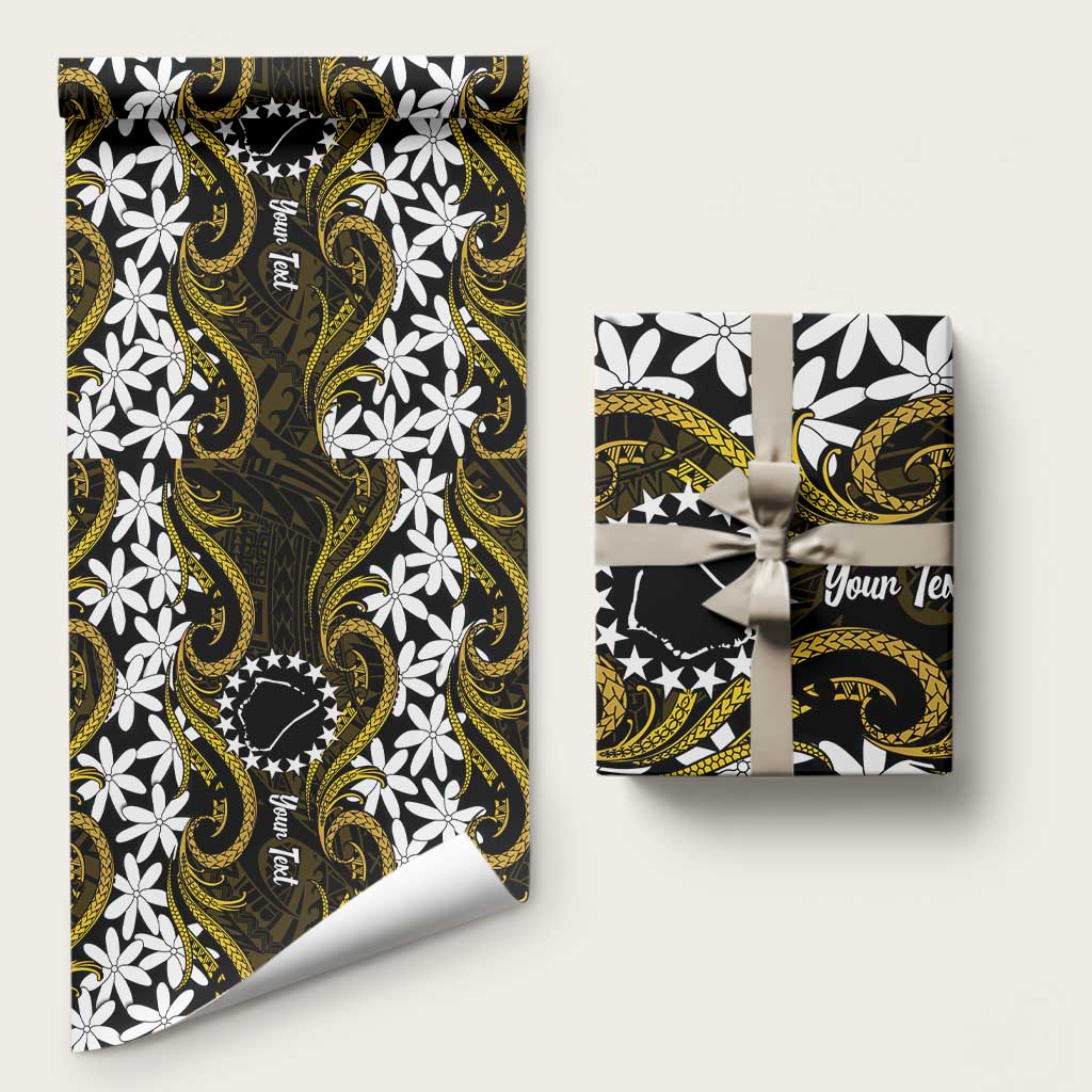 Personalised Cook Islands Manihiki Wrapping Paper Tiare Maori Polynesian Waves Tattoo LT14 58" × 23" Gold - Polynesian Pride