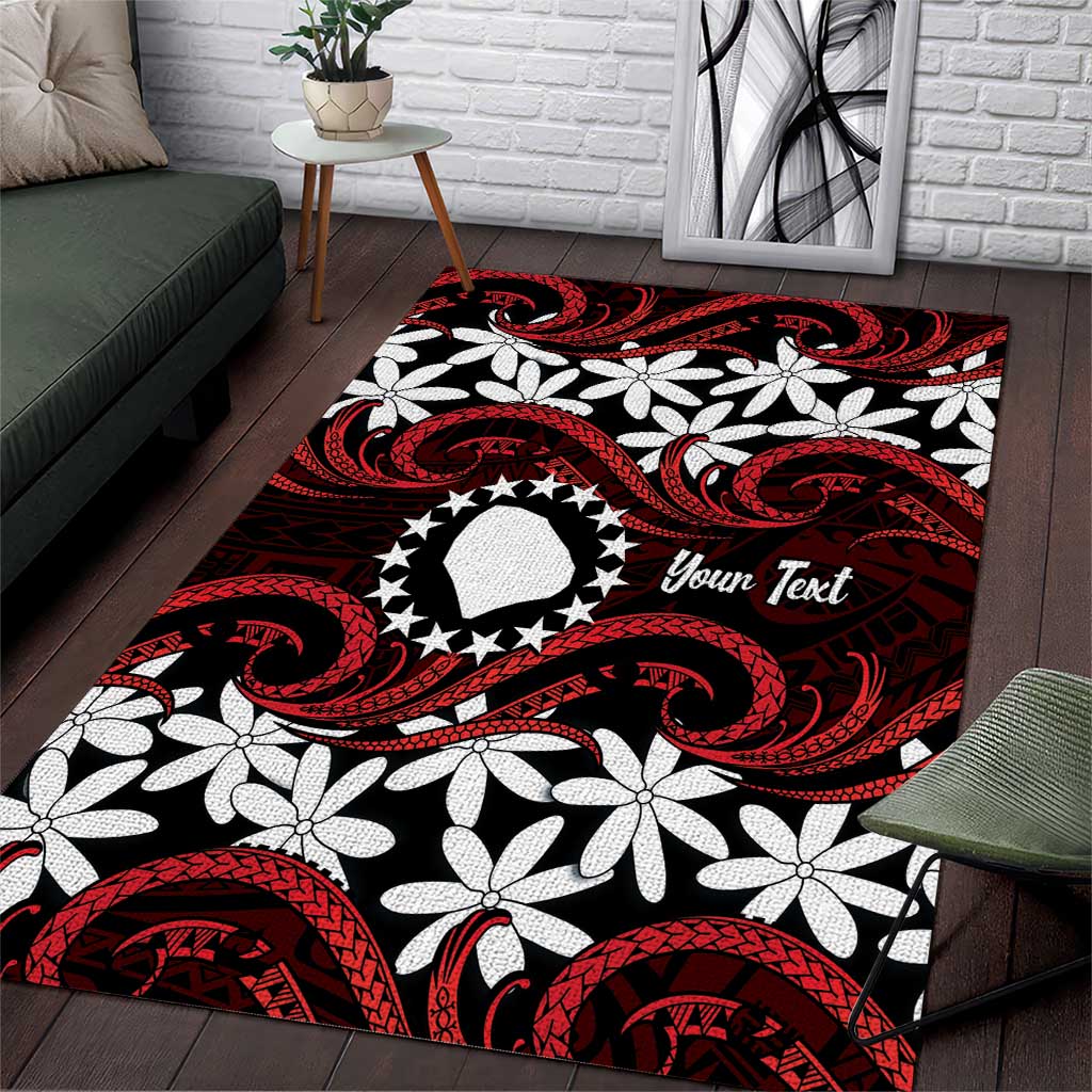 Personalised Cook Islands Atiu Enuamanu Area Rug Tiare Maori Polynesian Waves Tattoo